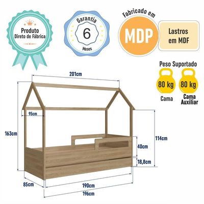 Cama Infantil Bicama Montessoriana Casinha Solteiro Auxiliar Aveiro
