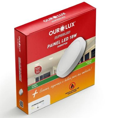 Painel Abs Led Sobrepor 18 Watts Bivolt 4000k Redondo - 02909a - Ourolux