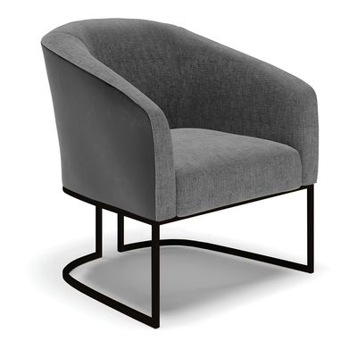 Poltrona Stella Corano Preto com Linho Grafite A26 Base Industrial Preto - D'Rossi