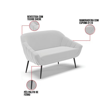 Kit 01 Namoradeira 02 Lugares e 02 Poltronas Giovana Suede Cinza Pés Palito De Ferro D03 - D'Rossi