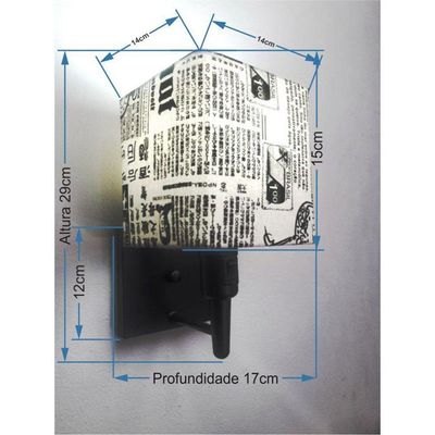 Arandela Quadrada Vivare Md-2019 Com Interruptor Cúpula Em Tecido - Bivolt Preto-ny-jornal 127-220v