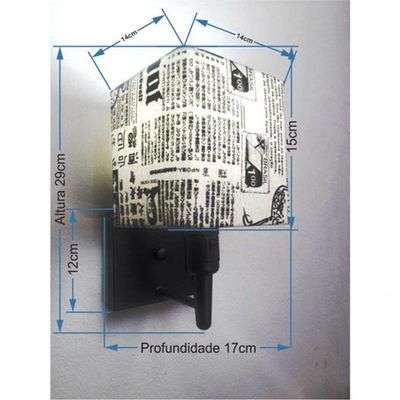 Arandela Quadrada Vivare Md-2019 Com Interruptor Cúpula Em Tecido - Bivolt Preto-ny-jornal 127-220v