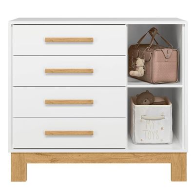 Cômoda Sapateira 1 Porta 4 Gavetas Encanto Slim Branco Acetinado