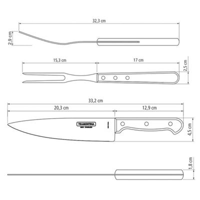 Kit para Churrasco Tramontina Tábua de Carne Facas Garfos Aço Inox e Madeira Polywood 15 Peças