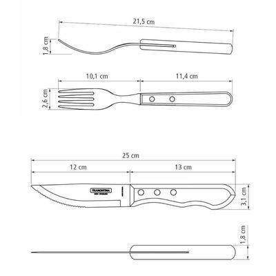 Kit para Churrasco Tramontina Tábua de Carne Facas Garfos Aço Inox e Madeira Polywood 15 Peças