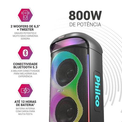 Caixa de Som Amplificada 800W Philco Ex Bass PCX6702 Bivolt