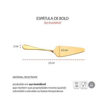 Espatula e Garfos de Bolo Dourado Sobremesa Inox Kit 7un