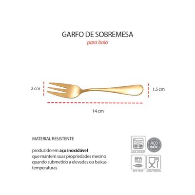 Espatula e Garfos de Bolo Dourado Sobremesa Inox Kit 7un