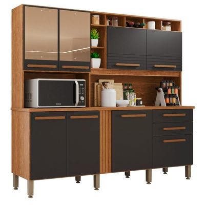 Cozinha 8 Portas 2 Gavetas Aurora Com Espelho - Tudo De Móveis Cinamomo/off