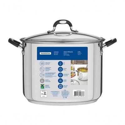 Caldeirão Tramontina Astro Silicone 30cm Em Aço Inox Com Tampa De Vidro