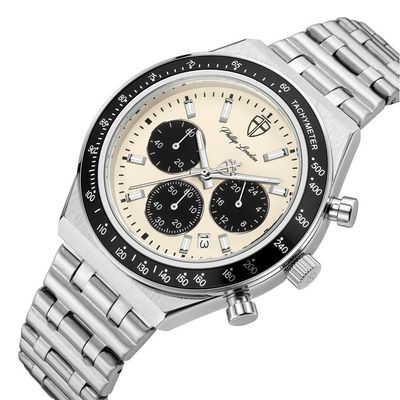 Relógio Masculino London Steel Silver Beige 43mm