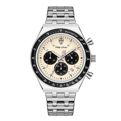Relógio Masculino London Steel Silver Beige 43mm