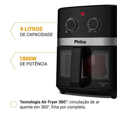 Air Fryer Philco 9L Visor Glass Redstone 1800W PAF90 127V