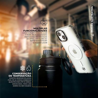 Garrafa Térmica com Suporte MagSafe, Aço Inoxidável - 540ml - Preta -  MagRing - Gshield