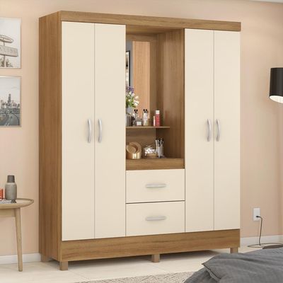 Guarda-Roupa Solteiro Embers 4 Portas 2 Gavetas Amêndola e Off White