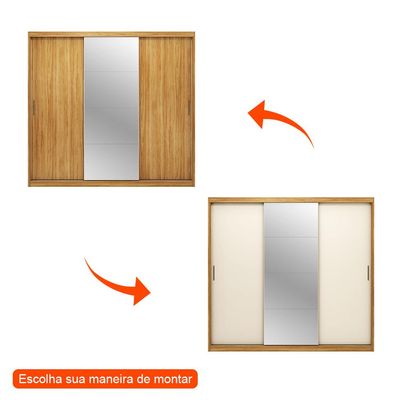 Guarda-Roupa Casal com Espelho Dalila Flex 3 Portas 4 Gavetas Cinamon e Off White