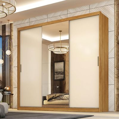 Guarda-Roupa Casal com Espelho Dalila Flex 3 Portas 4 Gavetas Cinamon e Off White