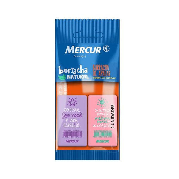 Borracha Mercur Retangular Estampada com Frases Rosa e Lilás 2 Unidades Borracha Mercur Retangular Estampada com Frases Rosa e Lilás 2 Unidades