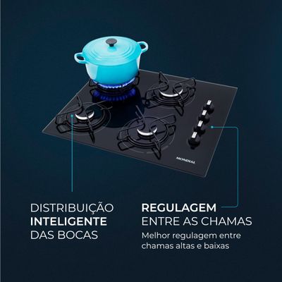 Cooktop a Gás 4 Bocas Mondial Preto e Inox CTG-01 Bivolt