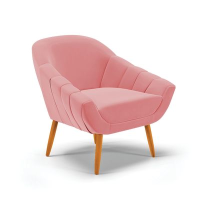 Poltrona Giovana Suede Rosê Pés Palito Castanho D03 - D'Rossi