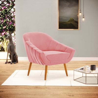Poltrona Giovana Suede Rosê Pés Palito Castanho D03 - D'Rossi