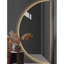 Espelho Meia Lua Moderno De Led Amarelo Blogueira 100x60 Fonte Bivolt Amarelo