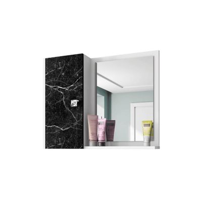 Espelheira Turim Para Banheiro Com Porta E 6 Nichos E Prateleira Branco-nero