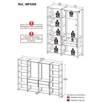 Closet Aberto Modulado Arara Organizadora Com Cabideiro 270cm Allegra Multimóveis Mp4390 Branco