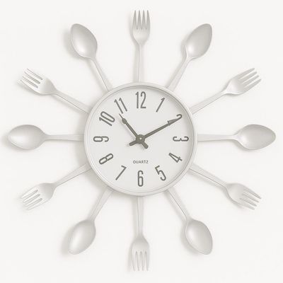Relogio Parede Cozinha Talheres Estilo Retro Decorativo Branco Moderno Colher Garfo Elegante