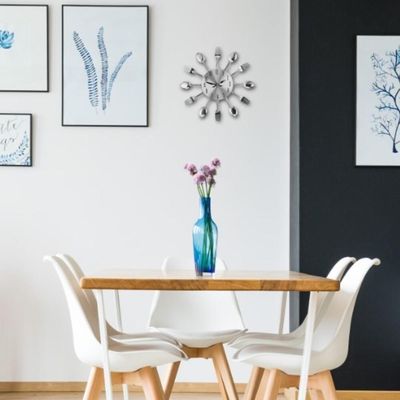 Relogio Parede Cozinha Talheres Estilo Retro Decorativo Branco Moderno Colher Garfo Elegante