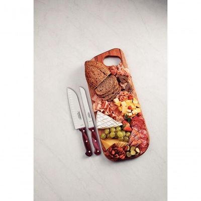 Conjunto Para Frios Tramontina Polywood Aço Inox E Cabos De Madeira Vermelho 3 Peças