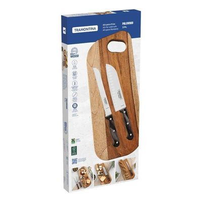 Conjunto Para Frios Tramontina Polywood Aço Inox E Cabos De Madeira Vermelho 3 Peças