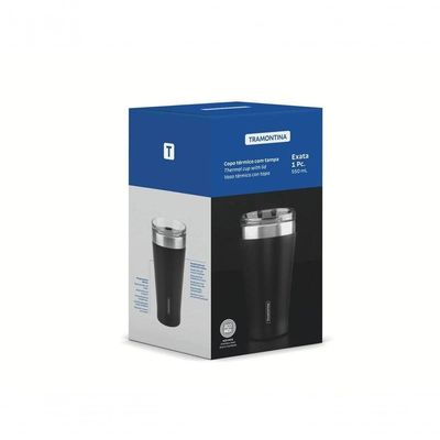 Copo Térmico Preto Em Aço Inox Tramontina Exata Com Tampa 550ml