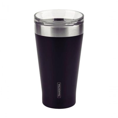 Copo Térmico Preto Em Aço Inox Tramontina Exata Com Tampa 550ml