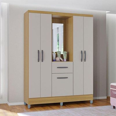 Guarda Roupa Solteiro Atlas Capelinha 5 Portas Damasco Off White Brilho - Poquema