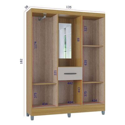 Guarda Roupa Solteiro Atlas Capelinha 5 Portas Damasco Off White Brilho - Poquema