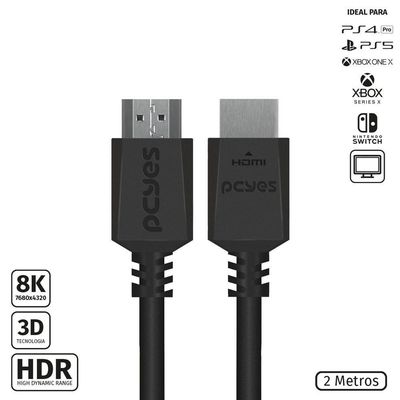 Cabo Hdmi Ultra 2.1 28awg Puro Cobre 8k 60hz 2 Metros - Phm8k-2