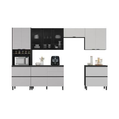 Cozinha Completa Itatiaia Lumina 350cm Em Madeira Mdf Grafite-fendi