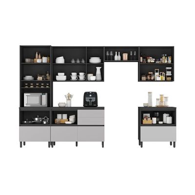 Cozinha Completa Itatiaia Lumina 350cm Em Madeira Mdf Grafite-fendi