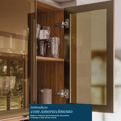 Cozinha Modulada Proença 6 Peças Com Cristaleira E Torre Quente 2 Fornos Nogueira Touch/Nude Prime Tx - Demartêz