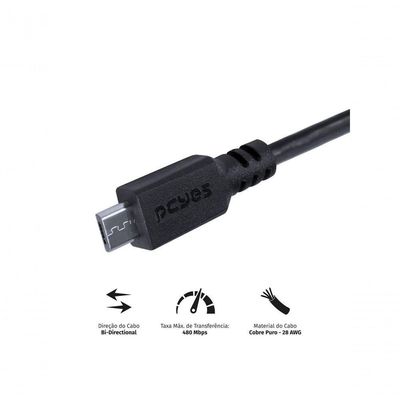 Cabo Para Celular Smartphone Micro Usb Para Usb A 2.0 50 Cm Preto - Pmuap-05