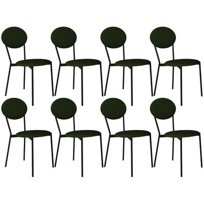 Kit 08 Cadeiras Estofada Para Sala De Jantar Azuri Preto C01 Linho Verde Musgo - Lyam Decor