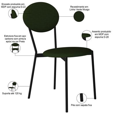 Kit 08 Cadeiras Estofada Para Sala De Jantar Azuri Preto C01 Linho Verde Musgo - Lyam Decor