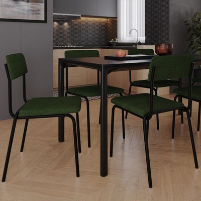 Kit 03 Cadeiras Estofada Para Sala De Jantar Sense Preto C01 Linho Verde Musgo - Lyam Decor