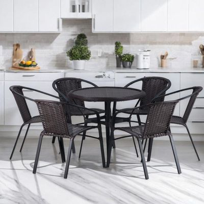 Kit 6 Cadeiras Alumínio E Mesa Tampo Varanda Jardim Piscina Cappuccino