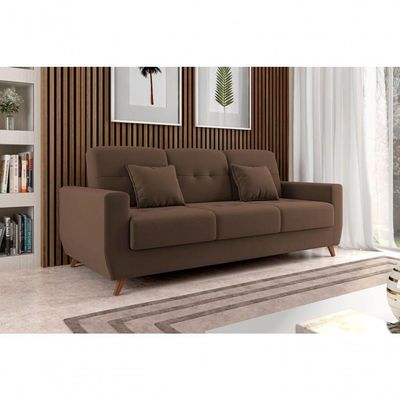 Sofá Cama Casal Premium 3 Lugares Com Baú 2,08 Larg Pamela Matrix Veludo Turkey Marrom