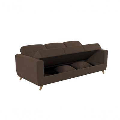 Sofá Cama Casal Premium 3 Lugares Com Baú 2,08 Larg Pamela Matrix Veludo Turkey Marrom