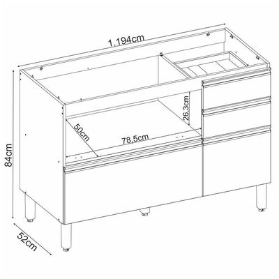 Balcão Pia Proença 120cm 1 Porta E 4 Gavetas Nogueira Touch-carbono Prime Tx Sem Tampo - Demartêz