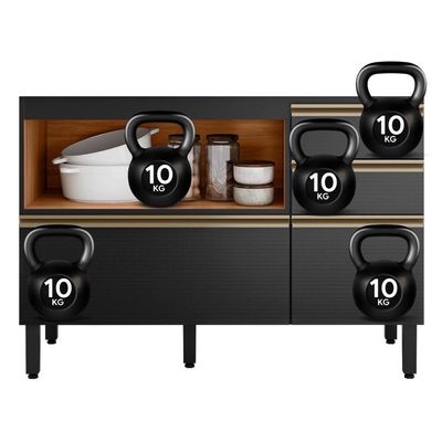 Balcão Pia Proença 120cm 1 Porta E 4 Gavetas Nogueira Touch-carbono Prime Tx Sem Tampo - Demartêz