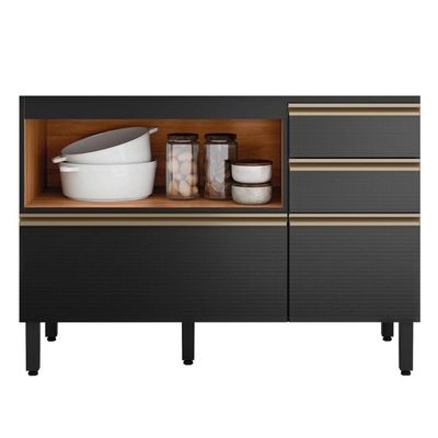 Balcão Pia Proença 120cm 1 Porta E 4 Gavetas Nogueira Touch-carbono Prime Tx Sem Tampo - Demartêz